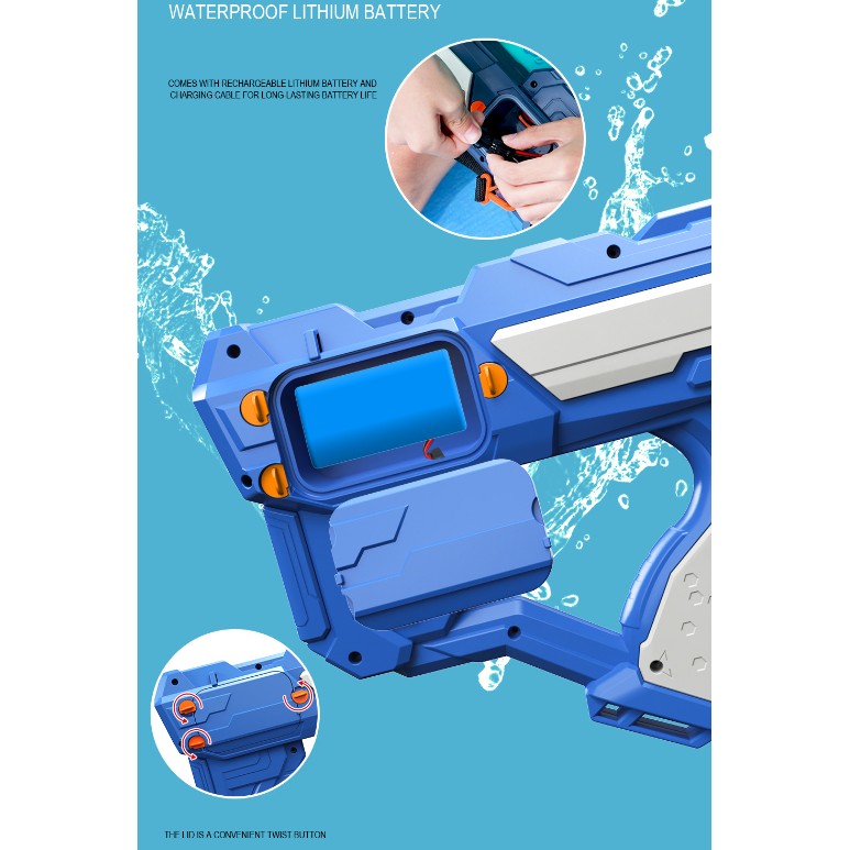 Pistol cu Apa pentru Copii, Rezervor 600ml, Selexmo, 14ani+, cu baterie 1200mAh, Electric Burst, Albastru/Verde, 800ML