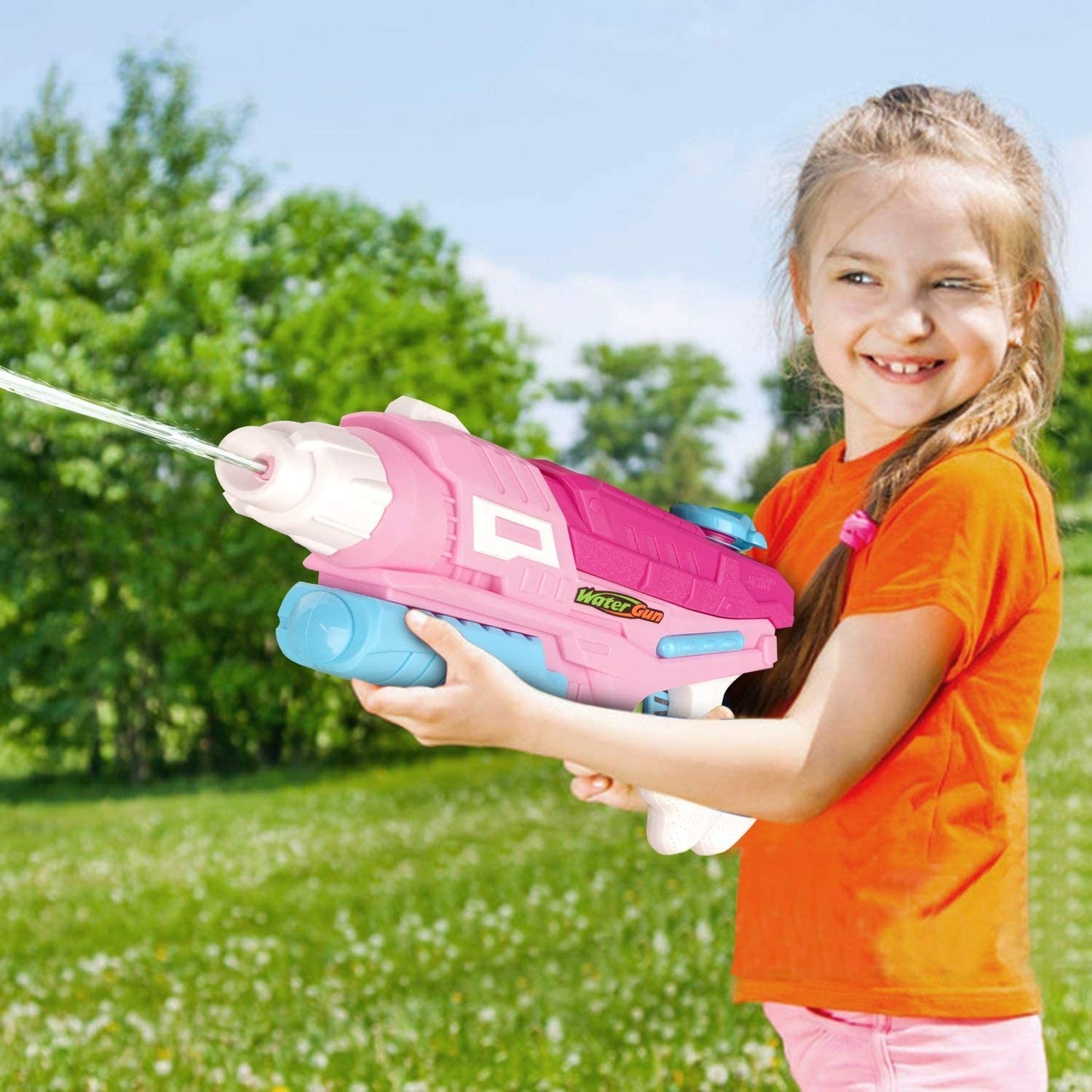 Set 2x Pistol cu Apa pentru Copii, Rezervor, Pentru Piscina/Plaja, Selexmo, 6ani+, Roz + Albastru, 600 ML