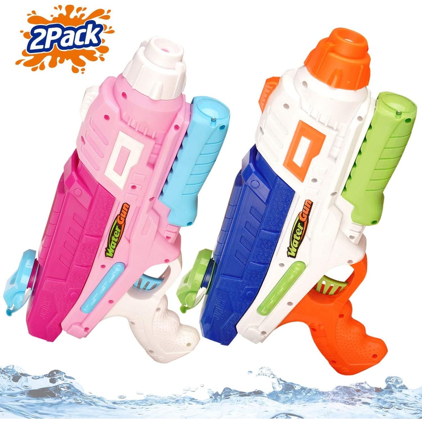 Set 2x Pistol cu Apa pentru Copii, Rezervor, Pentru Piscina/Plaja, Selexmo, 6ani+, Roz + Albastru, 600 ML