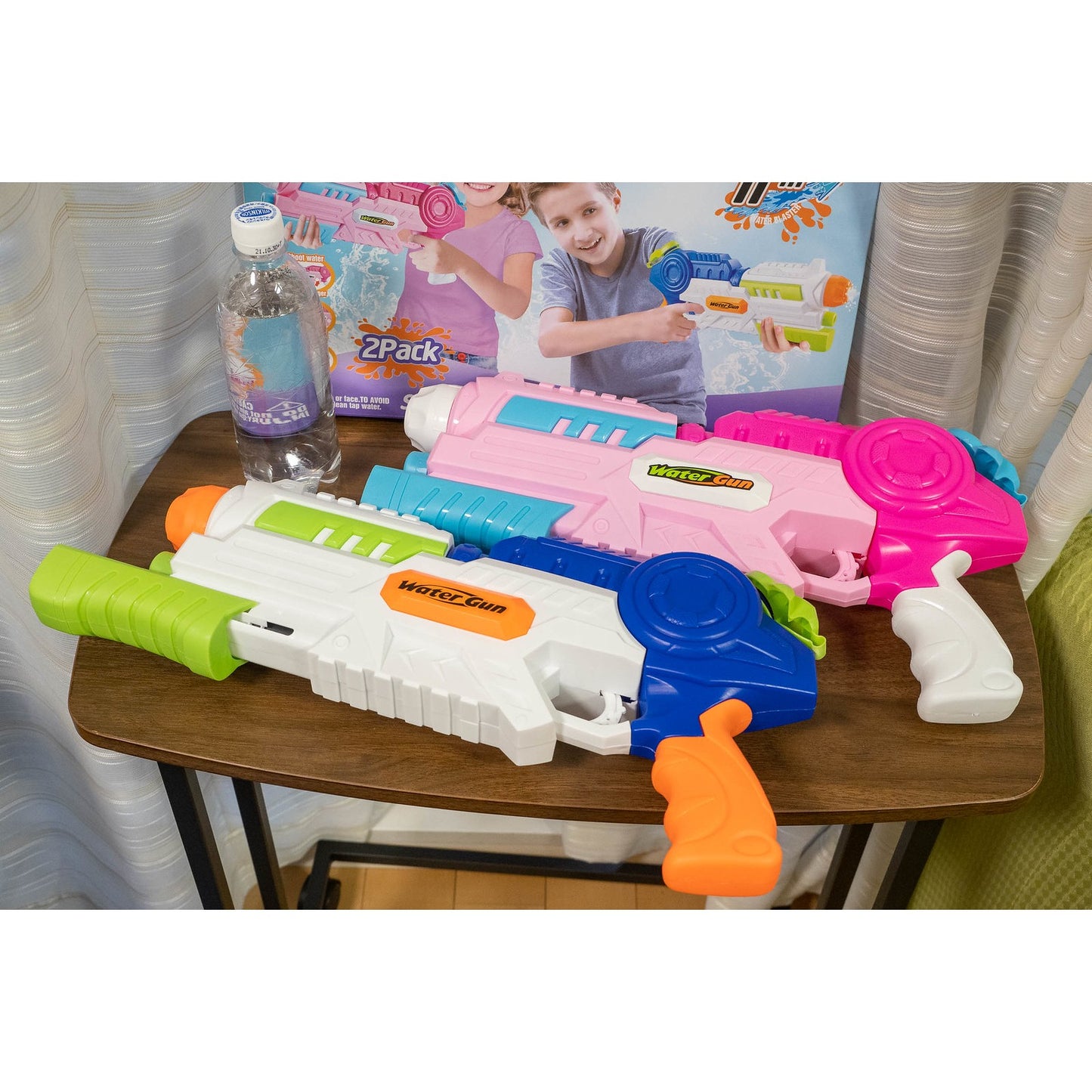 Set 2x Pistol cu Apa pentru Copii, Rezervor, Pentru Piscina/Plaja, Selexmo, 6ani+, Roz + Albastru, 1000 ML
