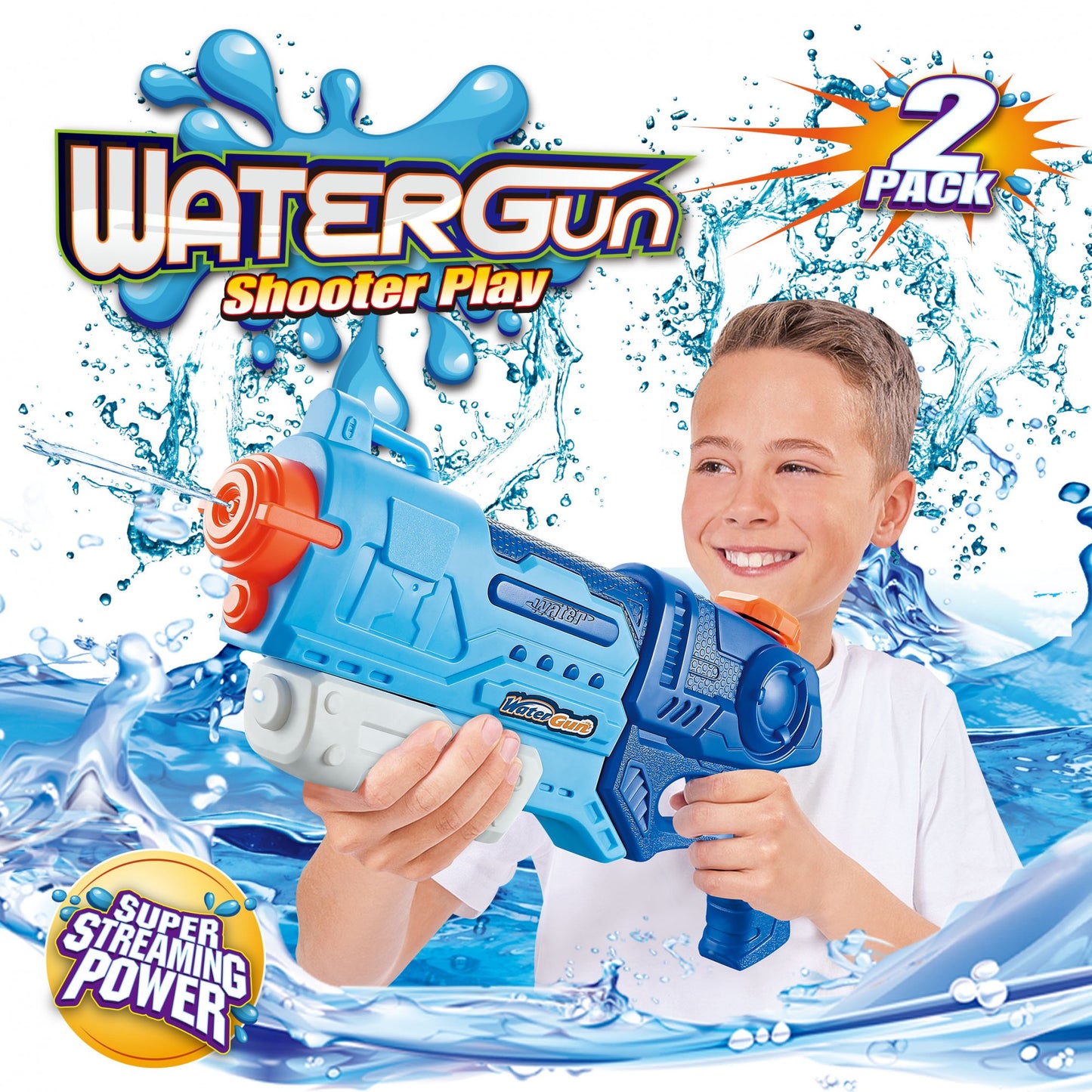 Pistol cu Apa pentru Copii, Rezervor, Pentru Piscina/Plaja, Selexmo, 6ani+, Albastru, 900ML