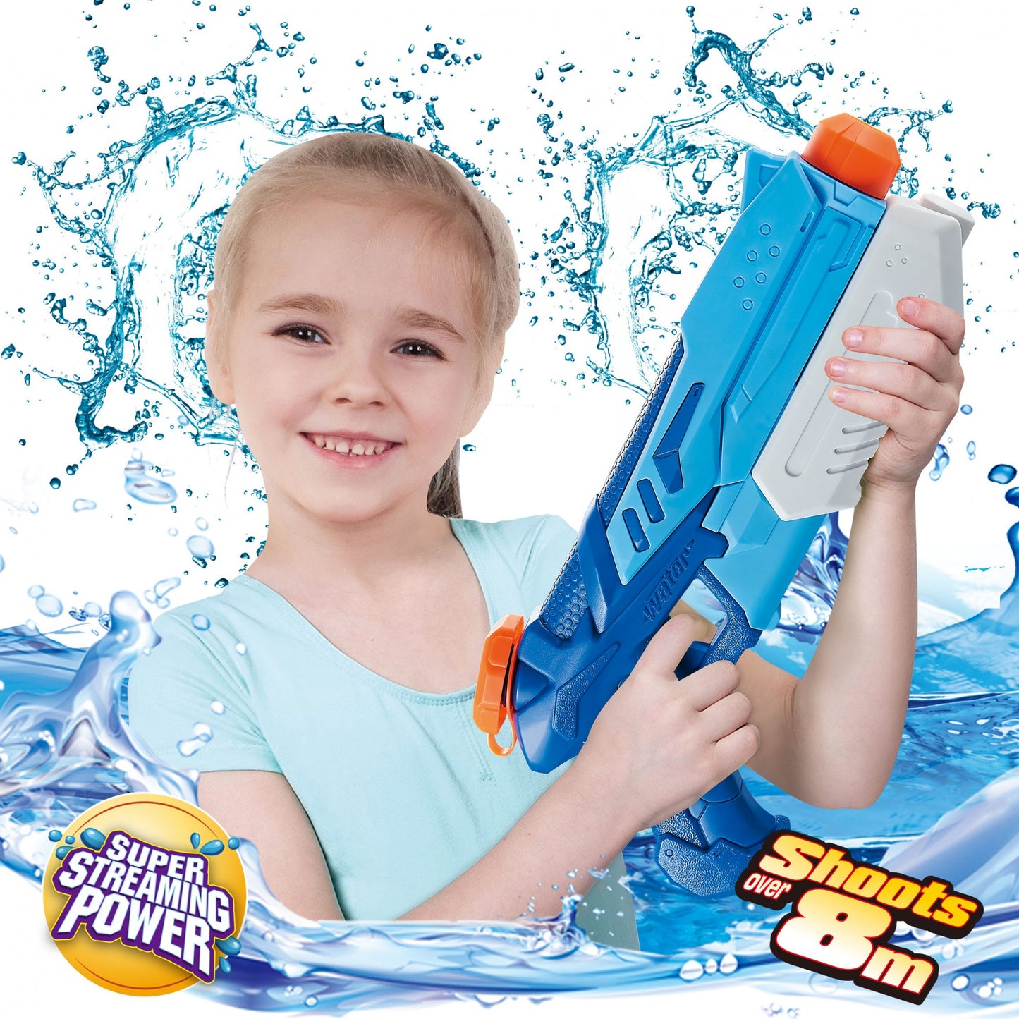 Pistol cu Apa pentru Copii, Rezervor, Pentru Piscina/Plaja, Selexmo, 6ani+, Albastru, 900ML
