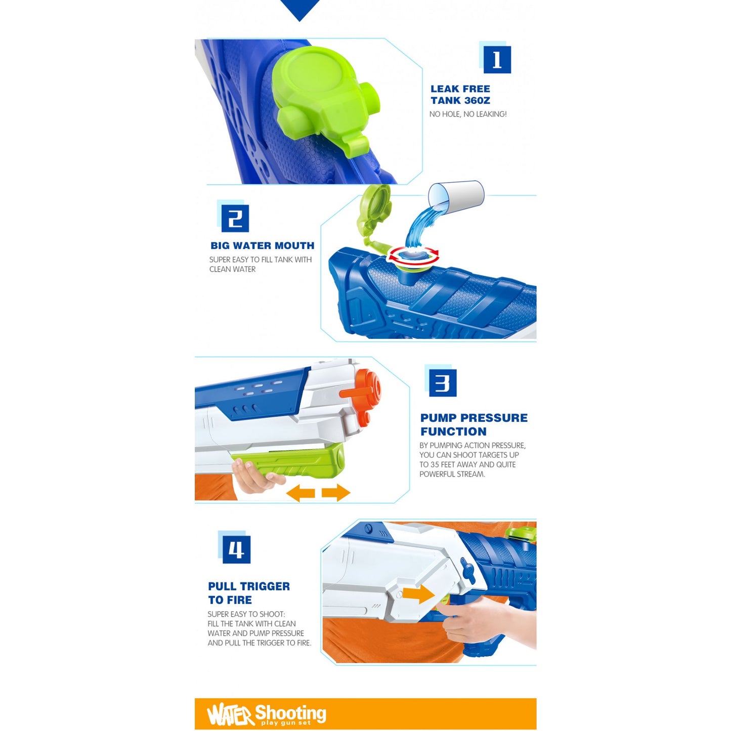 Pistol cu Apa pentru Copii, Rezervor, Pentru Piscina/Plaja, Selexmo, 6ani+, Multicolor, 1200ML