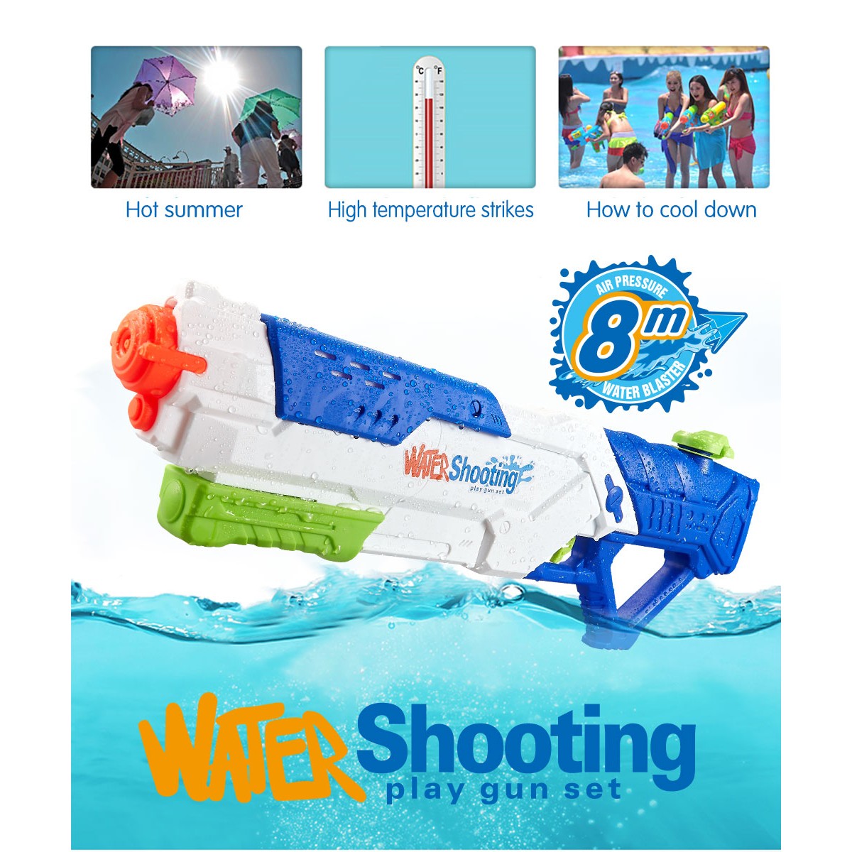 Pistol cu Apa pentru Copii, Rezervor, Pentru Piscina/Plaja, Selexmo, 6ani+, Multicolor, 1200ML