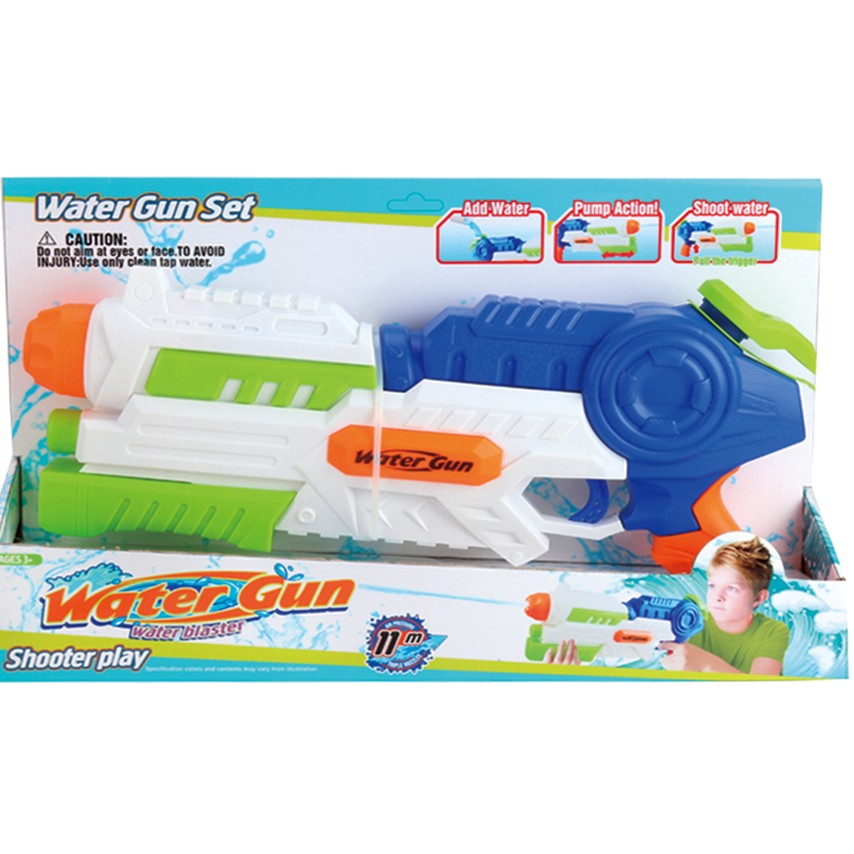 Pistol cu Apa pentru Copii, Rezervor, Pentru Piscina/Plaja, Selexmo, 6ani+, Albastru/Multicolor, 1000ML