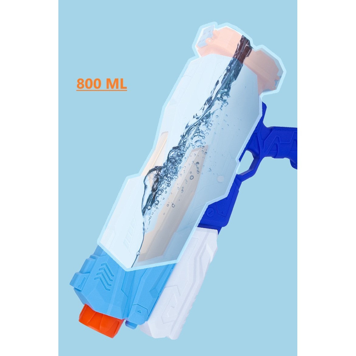 Pistol cu Apa pentru Copii, Rezervor, Pentru Piscina/Plaja, Selexmo, 6ani+, 5 duze, Quick Fill, Albastru, 800ML