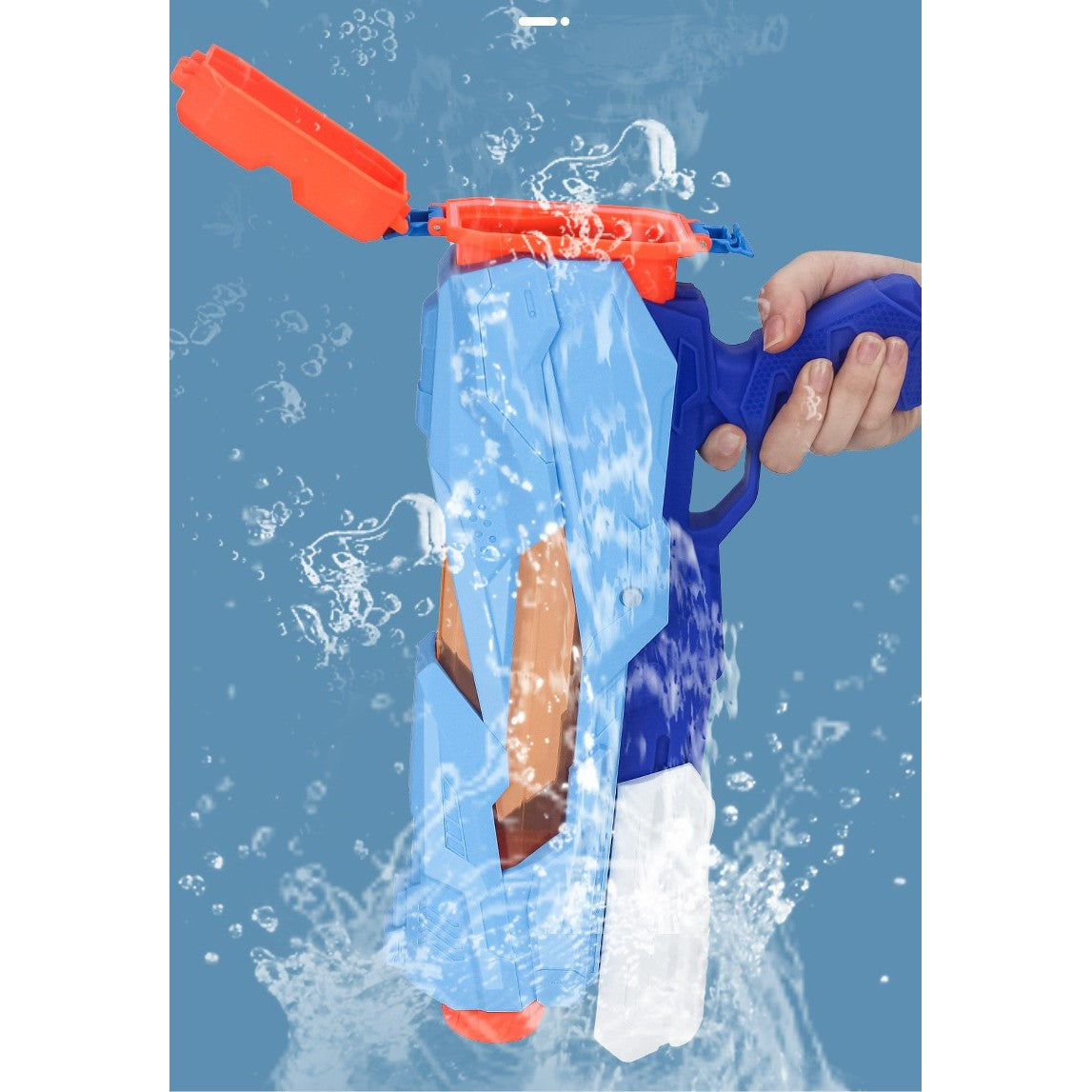 Pistol cu Apa pentru Copii, Rezervor, Pentru Piscina/Plaja, Selexmo, 6ani+, 5 duze, Quick Fill, Albastru, 800ML