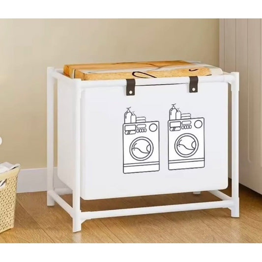 Raft/Cos Depozitare Haine Murdare, selexmo, pentru Baie, 1 Cos, Cadru de Otel Inoxidabil, 97 x 44 x 57 cm, Alb