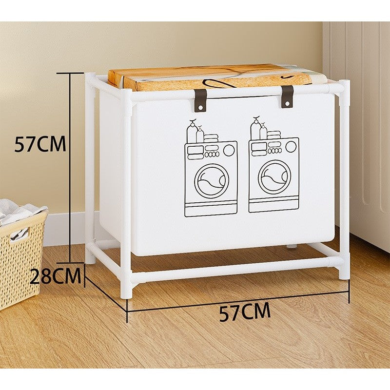 Raft/Cos Depozitare Haine Murdare, selexmo, pentru Baie, 1 Cos, Cadru de Otel Inoxidabil, 97 x 44 x 57 cm, Alb