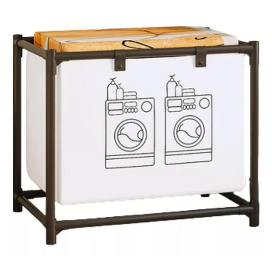 Raft/Cos Depozitare Haine Murdare, selexmo, pentru Baie, 1 Cos, Cadru de Otel Inoxidabil, 97 x 44 x 57 cm, Negru