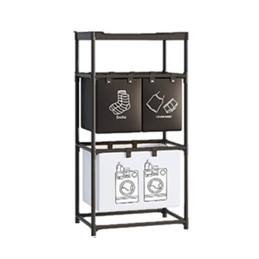 Raft/Cos Depozitare Haine Murdare, selexmo, pentru Baie, 3 Rafturi, 3 Cosuri, Cadru de Otel Inoxidabil, 123 x 28 x 57 cm, Negru