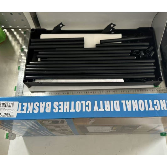 Raft/Cos Depozitare Haine Murdare, selexmo, pentru Baie, cu 3 Etaje, 4 Cosuri, Cadru de Otel Inoxidabil, 123 x 44 x 57 cm, Negru