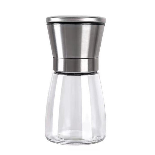 Rasnita Manuala pentru boabe, selexmo, Rasnita pentru Piper Sare Cafea, din Sticla cu Otel inoxidabil, 13.5 x 6.5 cm, volum 180 ml, Transparenta cu Capac din Inox