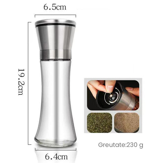 Rasnita Manuala pentru boabe, selexmo, Rasnita pentru Piper Sare Cafea, din Sticla cu Otel inoxidabil, 19.2 x 6.4 cm, volum 200 ml, Transparenta cu Capac din Inox