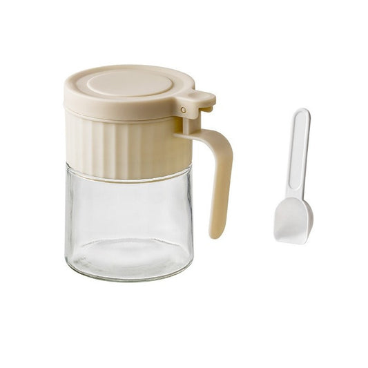 Recipient Condimente, selexmo, din Stilca, 180 ml, cu Maner si Lingurita, 10.6 x 7 x 7 cm, Capac Mat, Alb