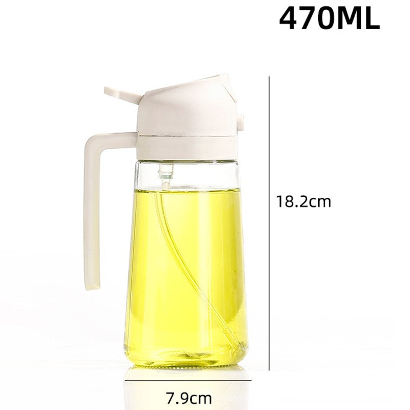 Recipient Ulei 2 in 1, selexmo, Functie Spray & Turnare, din Sticla, Fara Scurgere, 18.5 x 7.7 cm, 470 ml, Alb