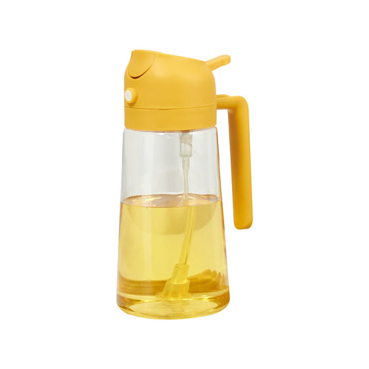 Recipient Ulei 2 in 1, selexmo, Functie Spray & Turnare, din Sticla, Fara Scurgere, 18.5 x 7.7 cm, 470 ml, Galben