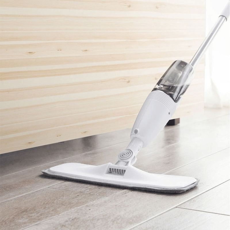 Mop plat, cu pulverizator, pentru uz casnic, plastic, rezerva de mop din microfibra, 125x40 cm, Alb