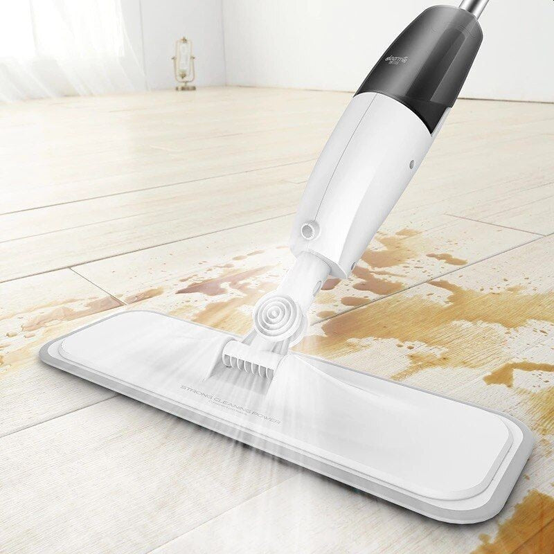 Mop plat, cu pulverizator, pentru uz casnic, plastic, rezerva de mop din microfibra, 125x40 cm, Alb