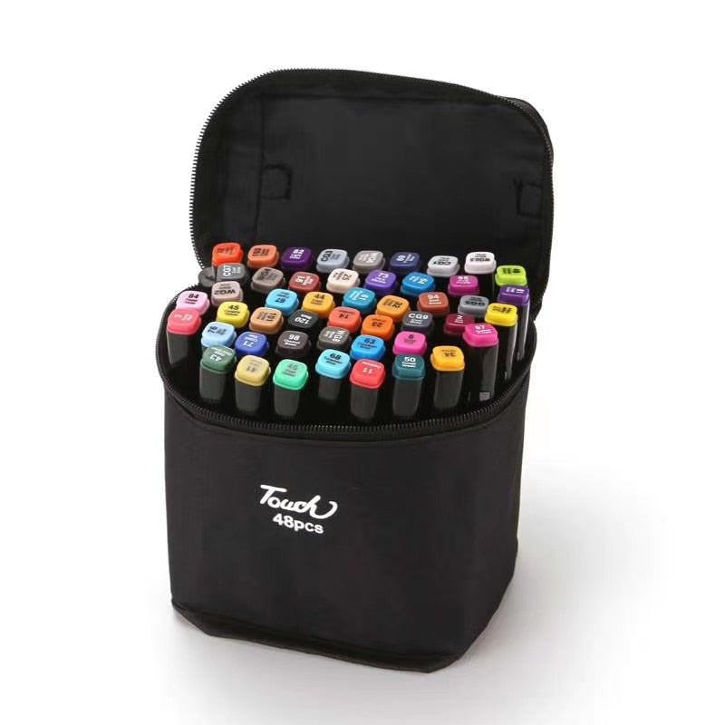 Set Markere cu Varf Dublu, Culori Intense, Geanta de Depozitare, Multicolor