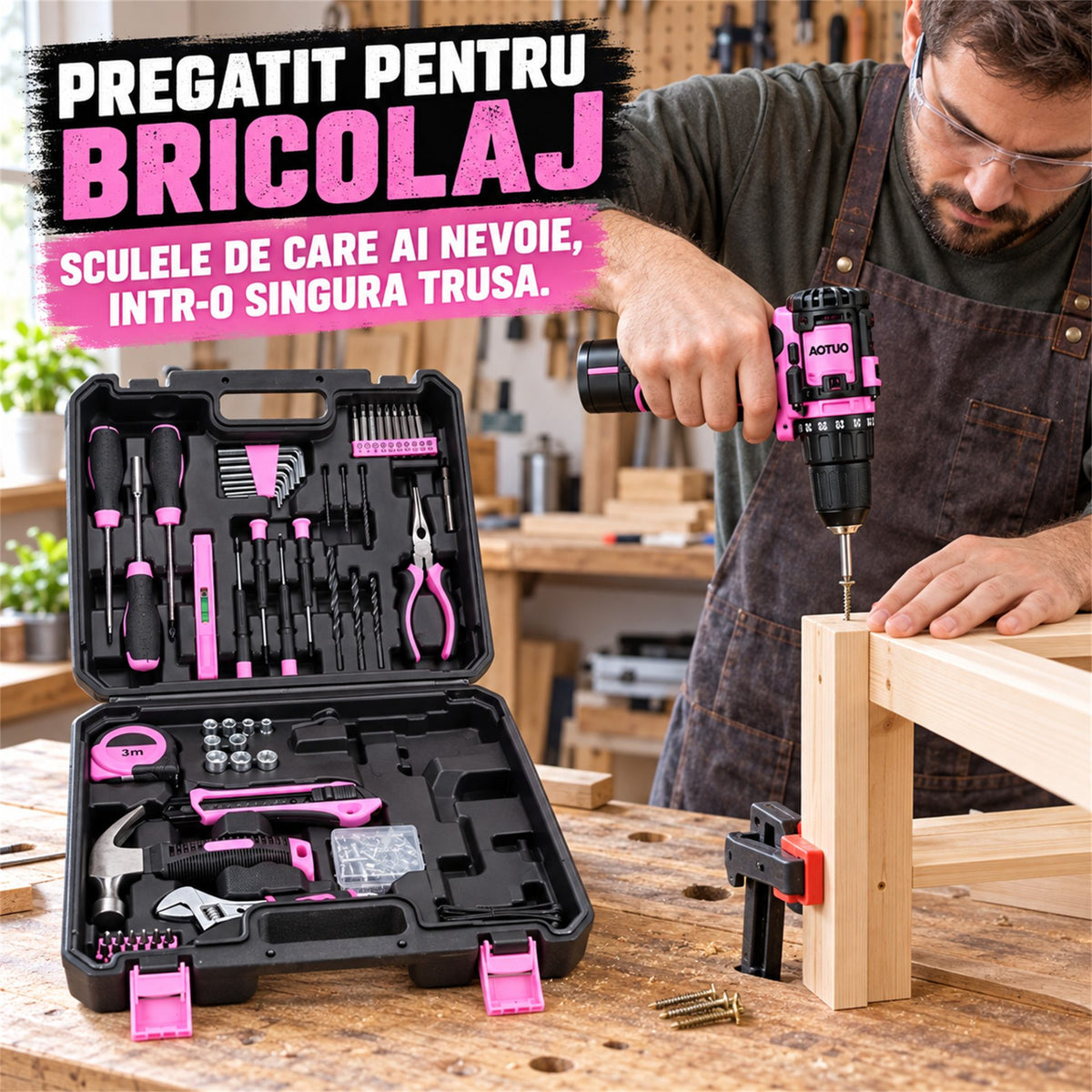 Setul de scule pregătit pentru bricolaj acasă