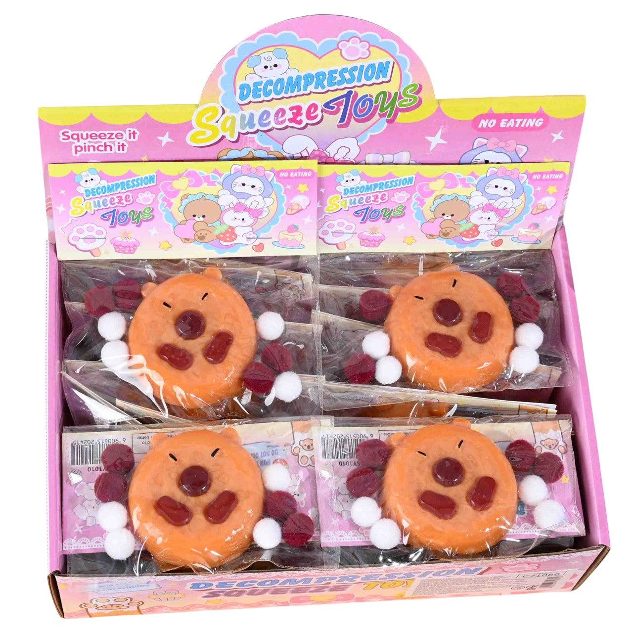 Set 12 Jucarii Antistres Squishy, selexmo, cu Revenire Lenta, Squeeze Pinch Family, Forma de Biscuite Rotund, Model Capybara, 7x6.5 cm, 55g, Ambalaj Transparent, Maro