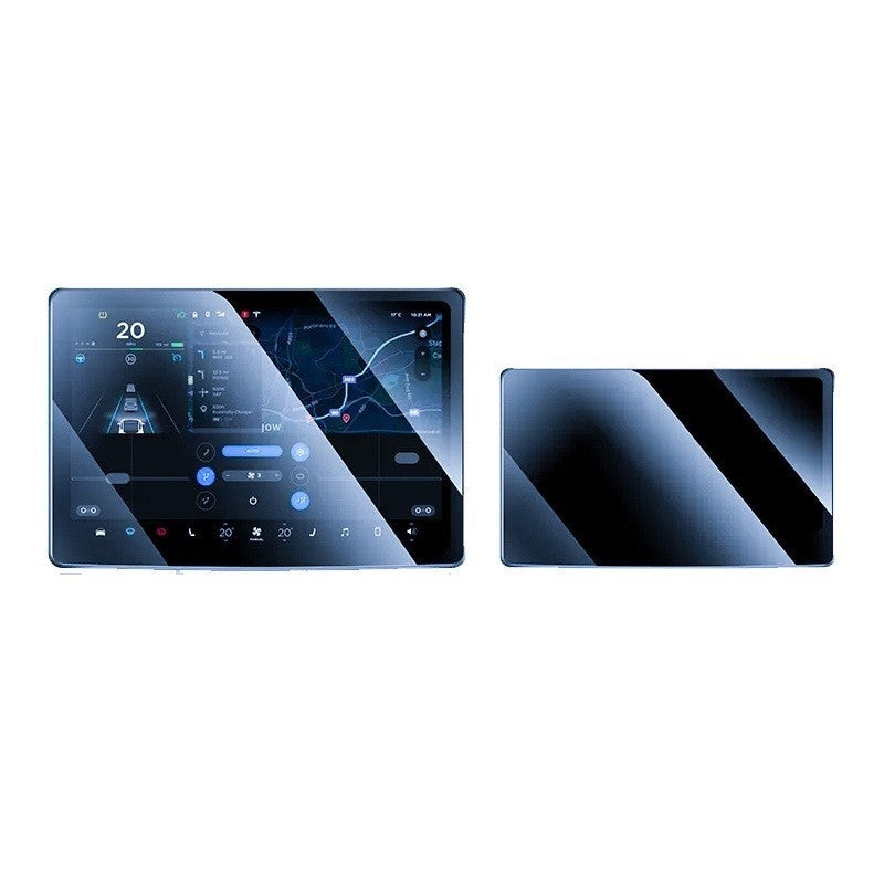 Set 2 Folii de Sticla Securizata, Compatibila cu Tesla Model 3 / Tesla Model Y, Ecran Frontal si Spate, Anti Blue-Ray, 4K Ultra HD, Anti-amprenta, 2.5D, Transparent