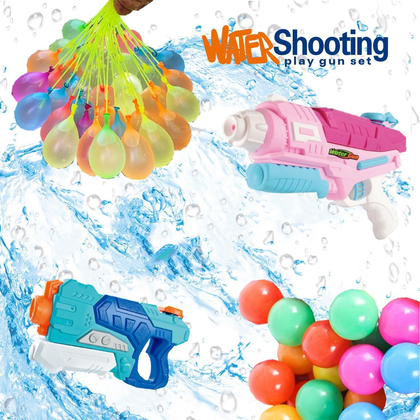 Set 2x Pistol cu Apa pentru Copii, Selexmo, 6ani+, cu baloane de apa, Albastru + Roz, 1x 600 ML + 1x 550 ML