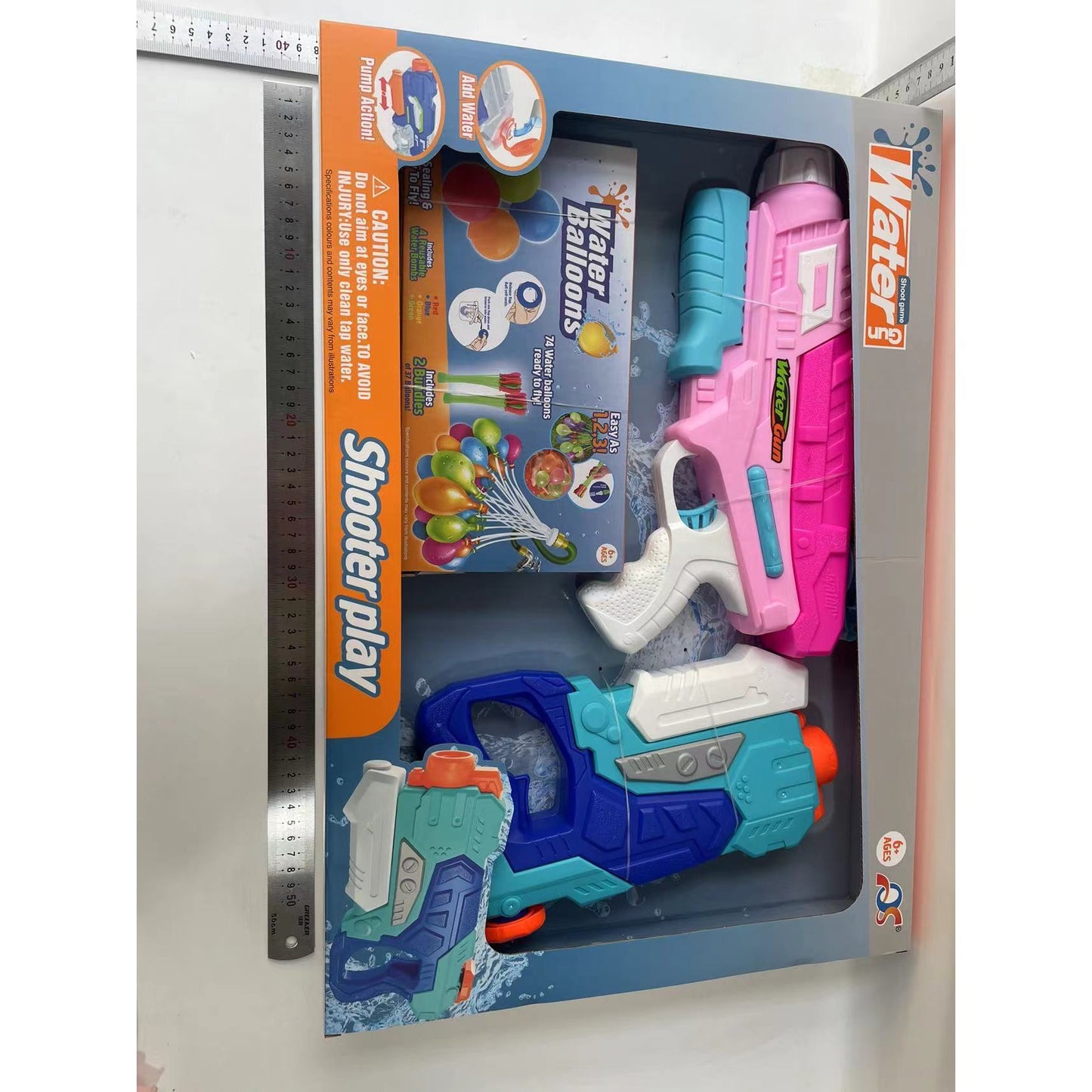 Set 2x Pistol cu Apa pentru Copii, Selexmo, 6ani+, cu baloane de apa, Albastru + Roz, 1x 600 ML + 1x 550 ML