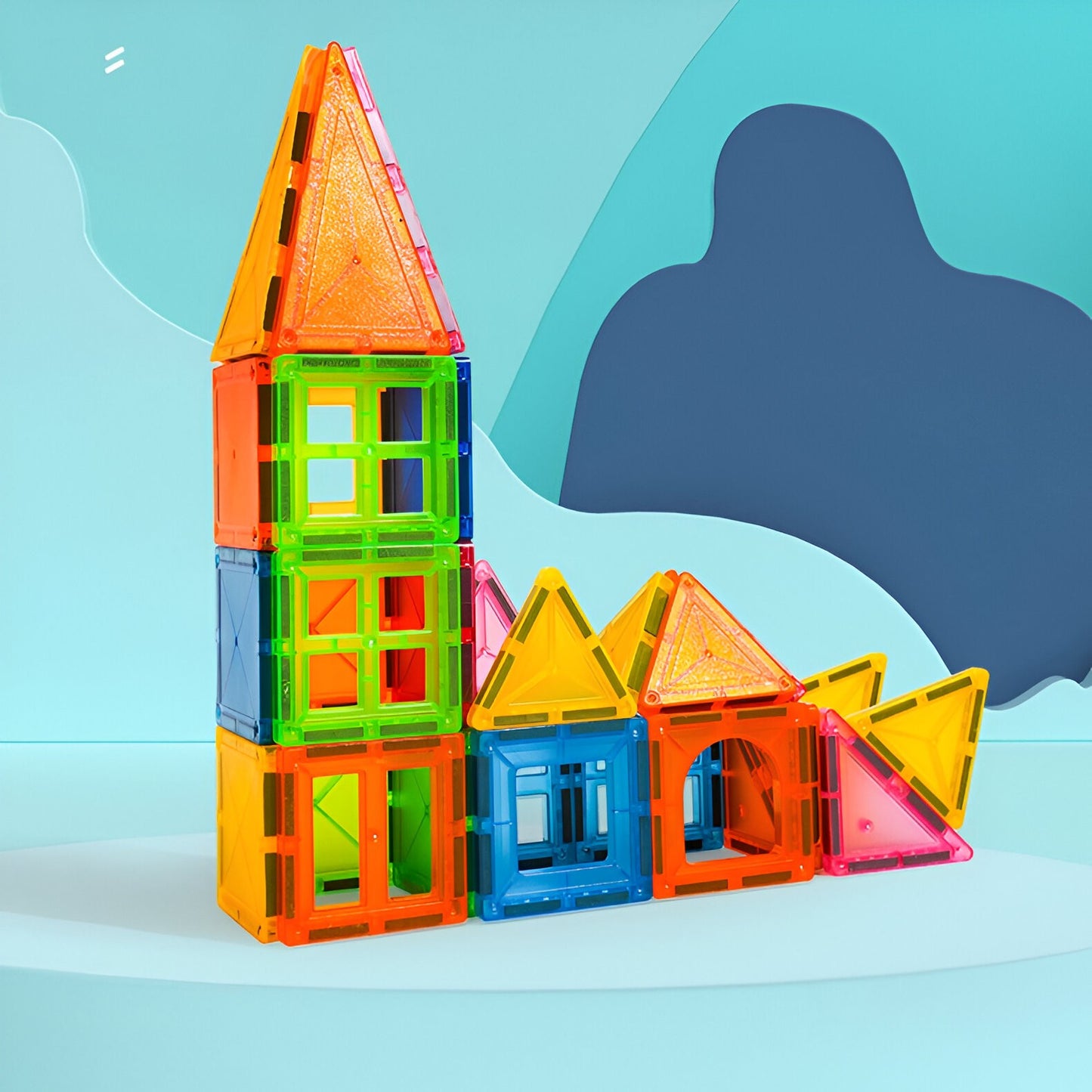 Piese Magnetice de Constructie, Magnetic Tiles, Forme Geometrice, 3 Ani+ 88 piese