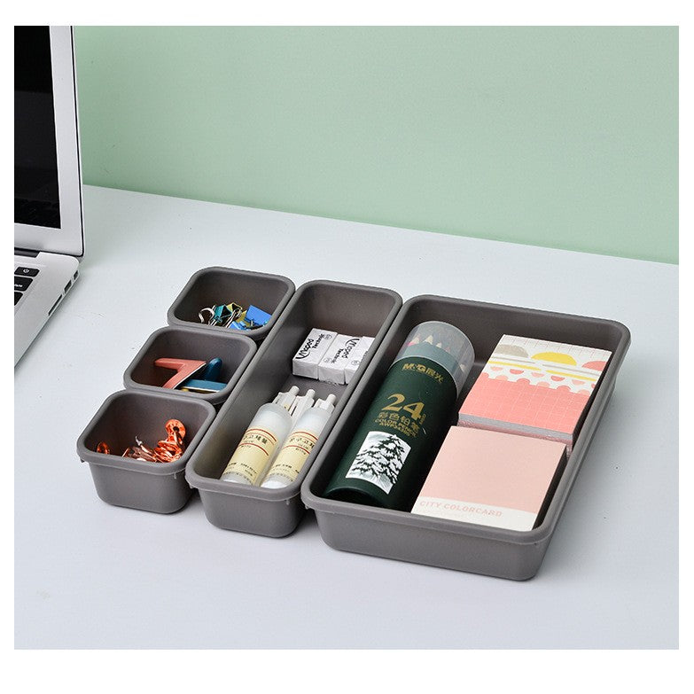 Set 8 cutii depozitare, pentru sertar, cosmetice, ustensile bucatarie, textile, plastic, gri, selexmo, 23.5 x 16 cm