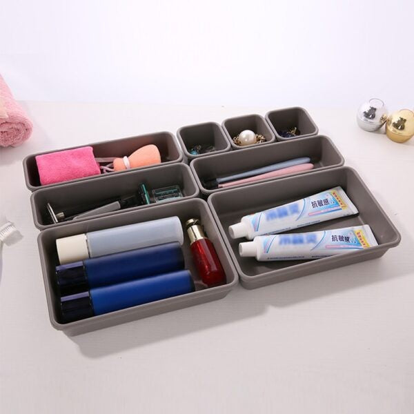 Set 8 cutii depozitare, pentru sertar, cosmetice, ustensile bucatarie, textile, plastic, gri, selexmo, 23.5 x 16 cm