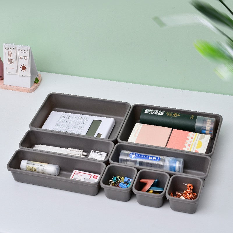 Set 8 cutii depozitare, pentru sertar, cosmetice, ustensile bucatarie, textile, plastic, gri, selexmo, 23.5 x 16 cm