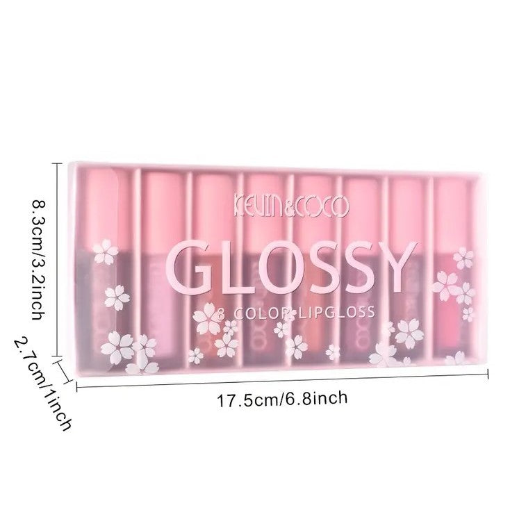 SET 8 LIP GLOSS, NUNATE ROSE, NUDE, GLOSY, CUTIE DREPTUNGHIULARA, 8.3 X 17.5 X 2.7 CM, 181.5 G, MULTICOLOR