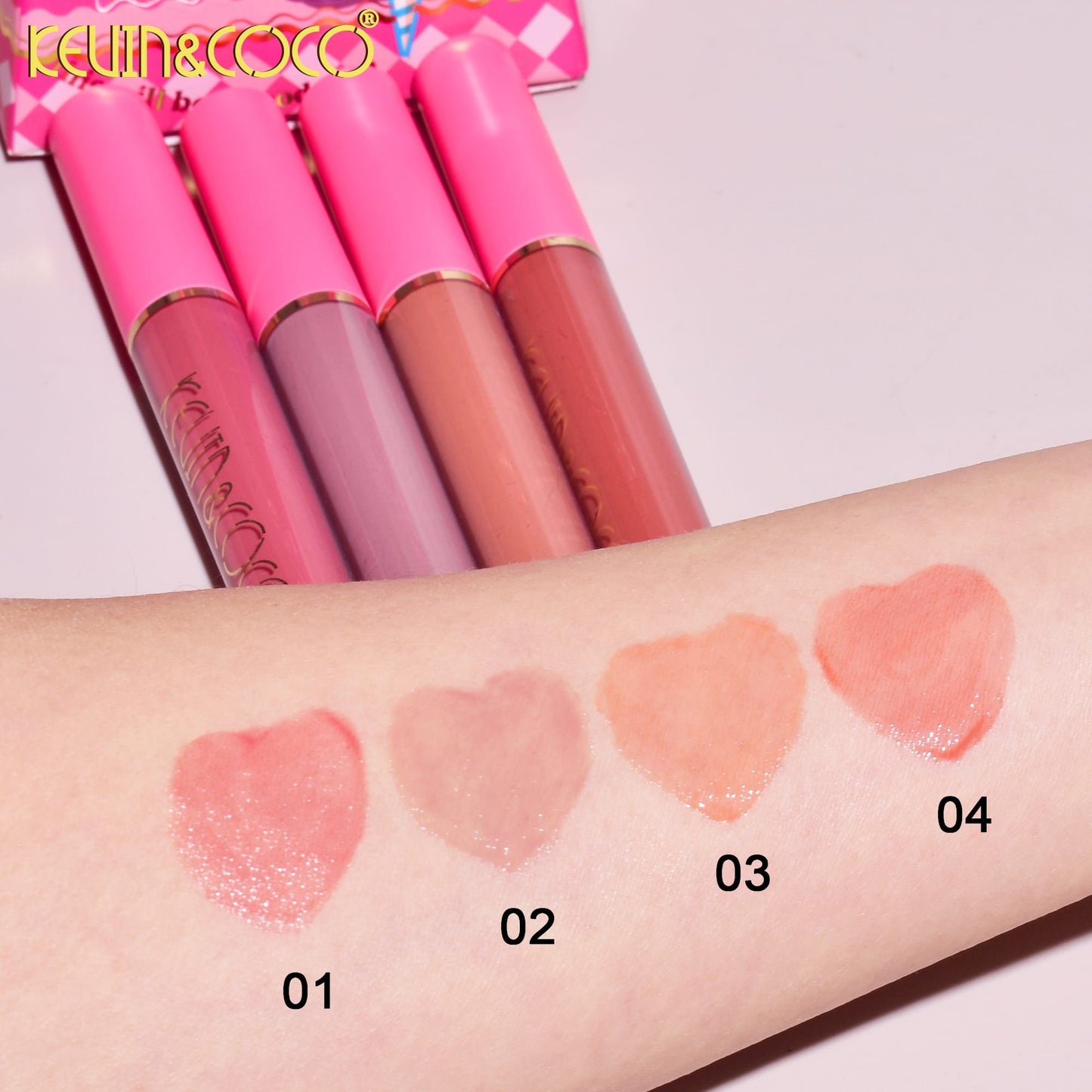 Set de Buze, KEVIN & COCO, Cloud Bubble, 4 Lip Gloss-uri, 15.1 x 8.1 x 2 cm, Roz/Nude