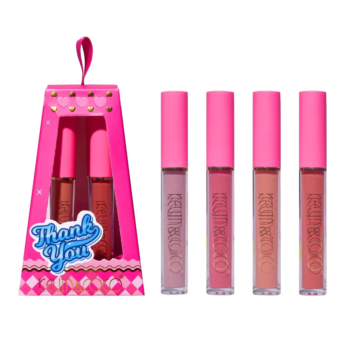 Set de Buze, KEVIN & COCO, Cloud Bubble, 4 Lip Gloss-uri, 15.1 x 8.1 x 2 cm, Roz/Nude