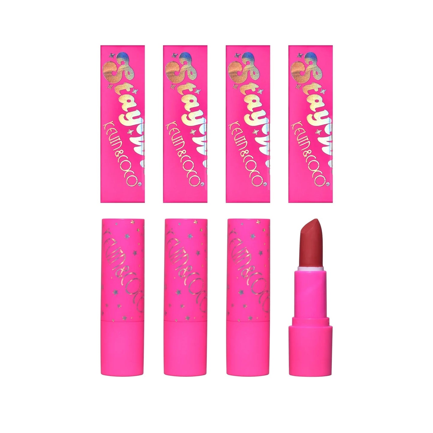 Set 4 Bucati Ruj de Buze, KEVIN & COCO, Stay Wild, Lip Stick, 8 x 2.3 x 2.3 cm
