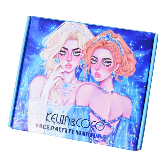 Set de Machiaj Kevin&Coco, 30 de Culori, Farduri de Pleoape, Iluminatoare Lichide, Lip Gloss-uri, Blush, Glitter, Model Regina Ghetii, 24.5x21.2x8.7 cm, Multicolor