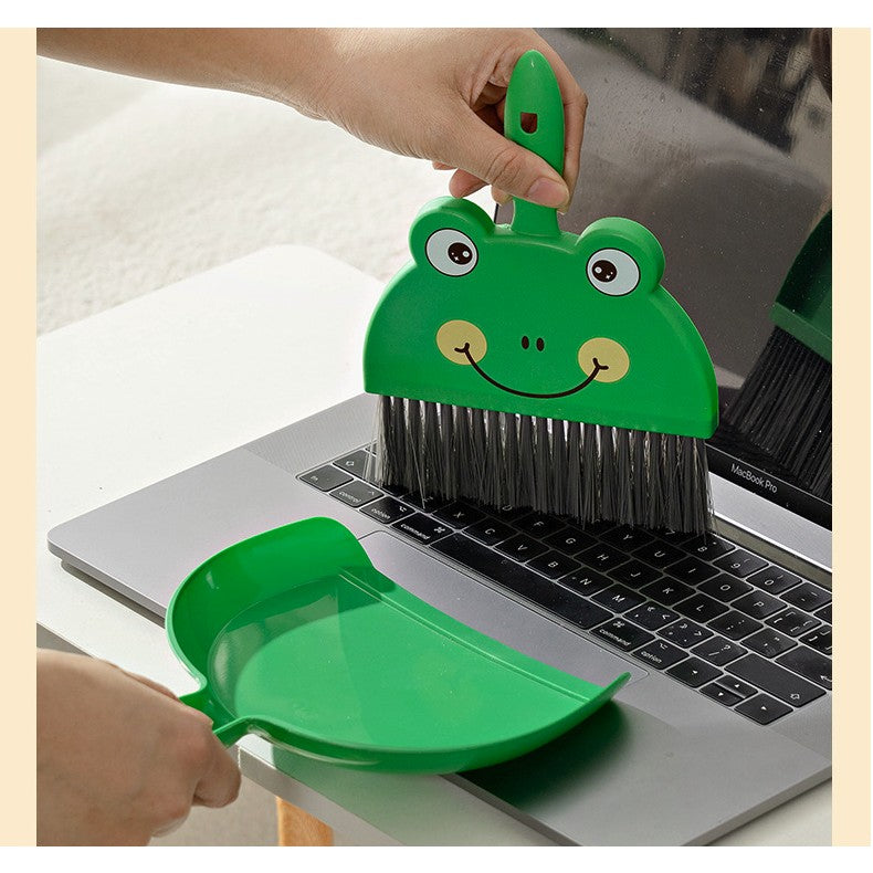 Set Mini Matura si Faras, selexmo, LITTLE CLEANER, Uz Casnic, pentru Birou, Bucatarie, Casa, Model Broscuta, 23 x 18 cm, Verde