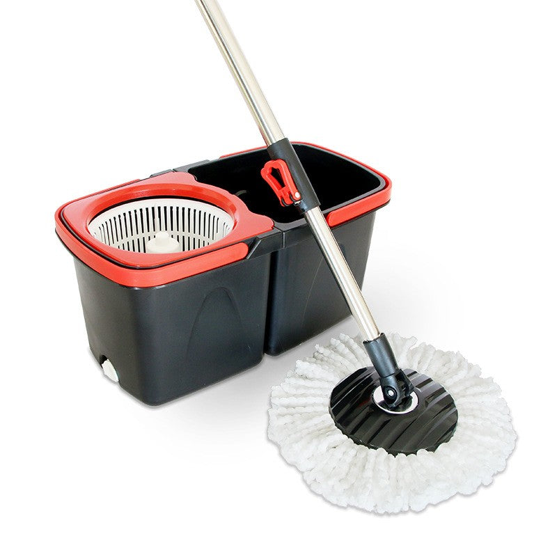 Set mop rotativ cu galeata selexmo, material plastic si microfibra, rezistent, cu dop scurgere, vas detasabil, pentru interior, capacitate 8 l, negru/rosu