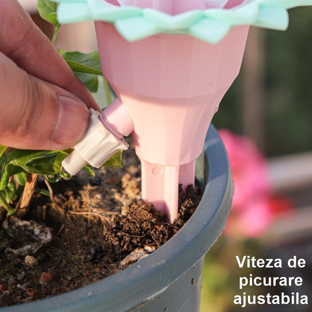 Set picuratoare cu valva pentru irigare selexmo, design floare, viteza reglabila, fixare prin infigere, practic, 16.8 x 9 cm, roz