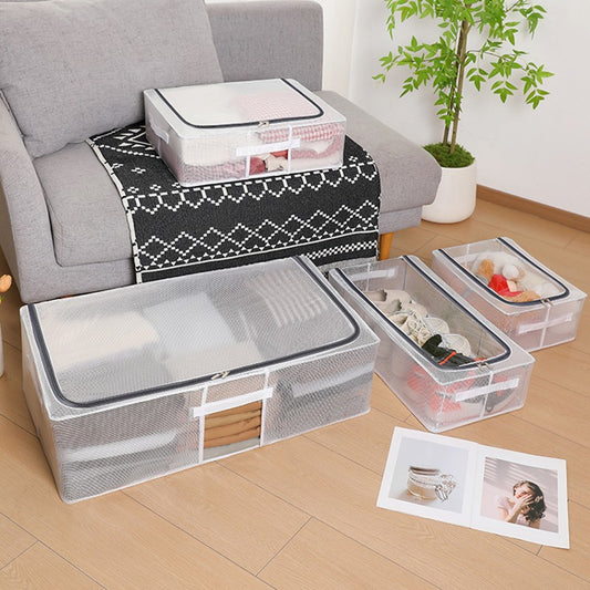 Cutie de Depozitare, selexmo, pentru Pantofi Haine, din Plasa PVC Impermeabila si Cadru de Otel, Pliabila, Fermoar Bidirectional, 40 x 30 x 15 cm Transparenta