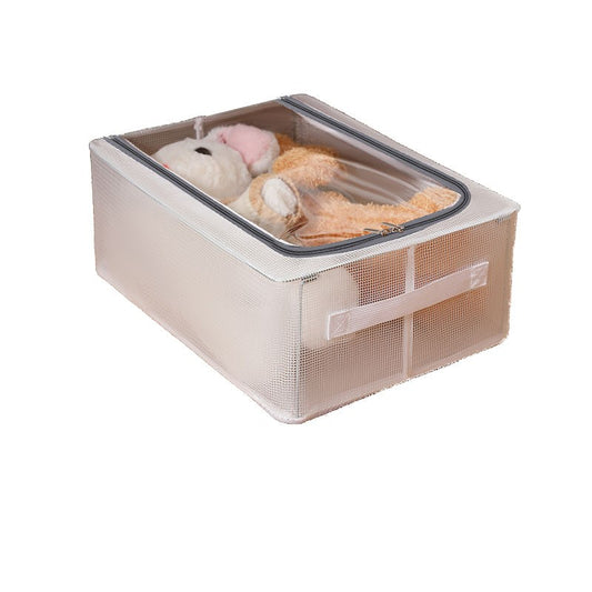 Cutie de Depozitare, selexmo, pentru Pantofi Haine, din Plasa PVC Impermeabila si Cadru de Otel, Pliabila, Fermoar Bidirectional, 40 x 30 x 15 cm Transparenta