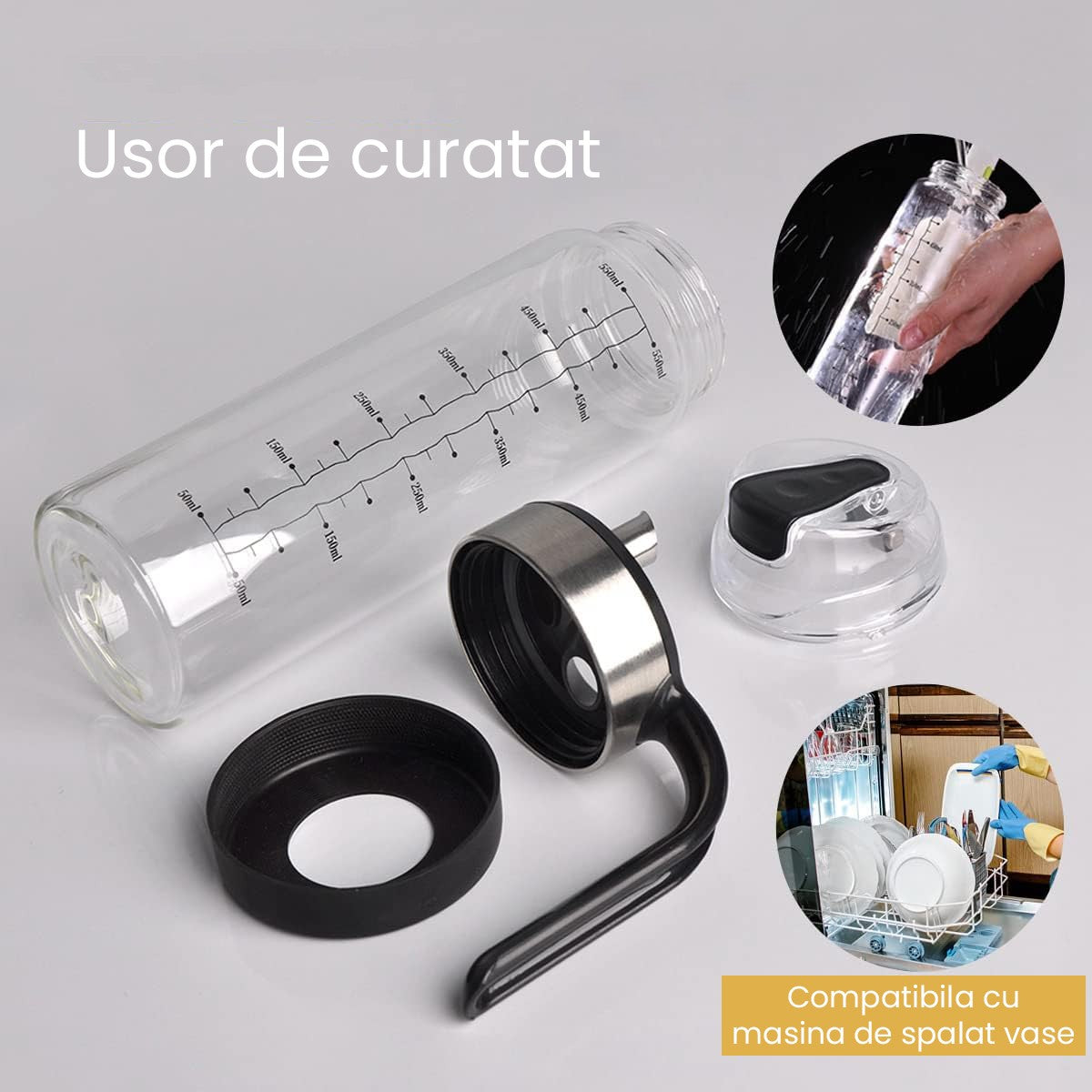 Sticla de ulei etansa cu deschidere inchidere, selexmo, Dispenser de ulei de bucatarie, Sos de soia, Otet, 500 ml, Transparent