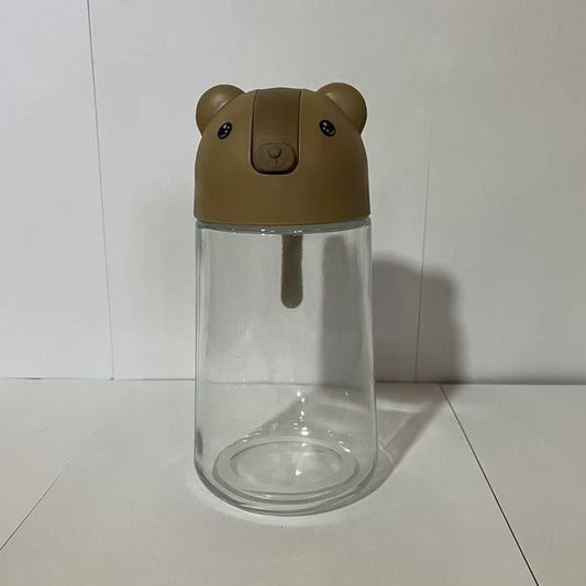 Recipient de ulei, selexmo, Model Ursulet, Sticla pentru Lichide de Bucatarie, Inchidere Deschidere Automata, 18.5 x 13 cm, Volum 630 ml, Maro