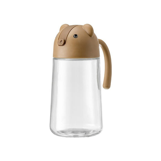 Recipient de ulei, selexmo, Model Ursulet, Sticla pentru Lichide de Bucatarie, Inchidere Deschidere Automata, 18.5 x 13 cm, Volum 630 ml, Maro