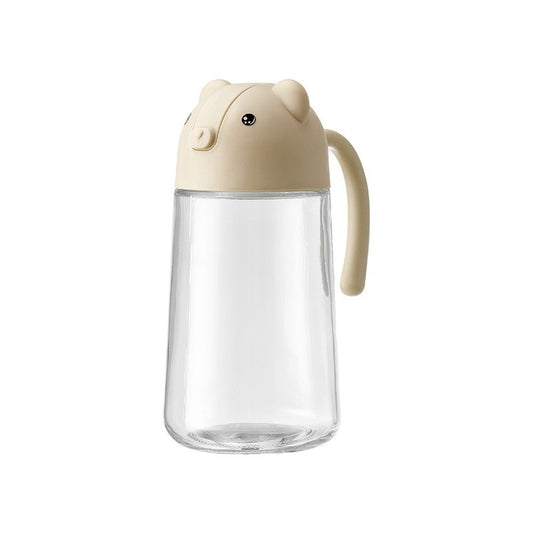 Recipient de ulei, selexmo, Model Ursulet, Sticla pentru Lichide de Bucatarie, Inchidere Deschidere Automata, 18.5 x 13 cm, Volum 630 ml, Bej