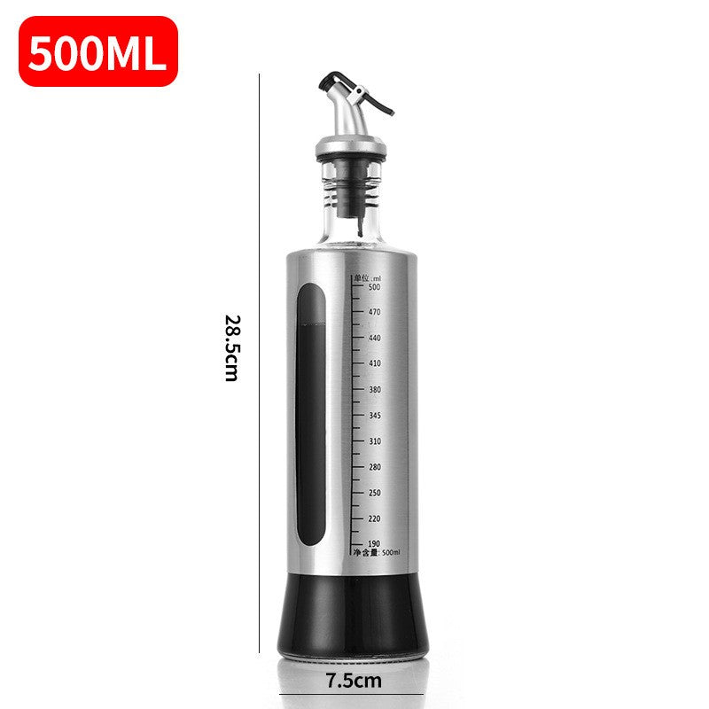 Sticla de ulei, selexmo, Sticla de Ulei din Otel Inoxidabil, Sticla pentru Lichide de Bucatarie, Sticla pentru Lichide de Gatit, 28.5 x 7.5 cm, volum 500 ml, Gri Transparent