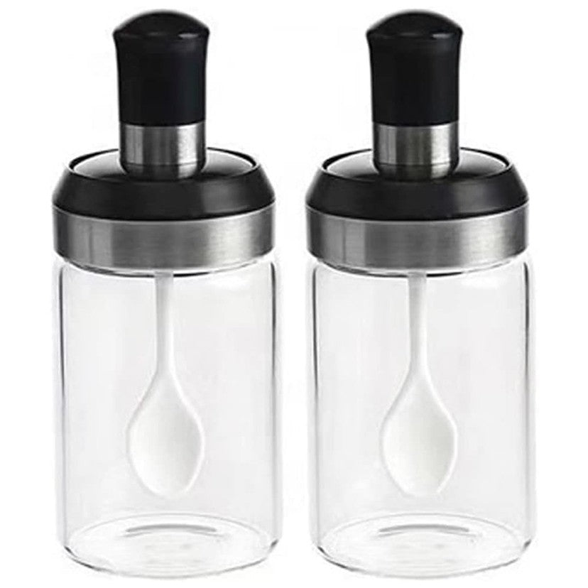 Sticle si Borcane de Ulei de Masline, selexmo, Dozator Set 4 Bucati, 2 Sticle cu Dispenser 500 ml/buc, 2 Borcane pentru Condimente cu Capac si Lingura 120ml/buc, Transparent