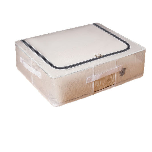 Cutie de Depozitare, selexmo, pentru Pantofi Haine, din Plasa PVC Impermeabila si Manere Laterale, Pliabila, Fermoar Bidirectional, 50 x 40 x 15 cm, Transparenta